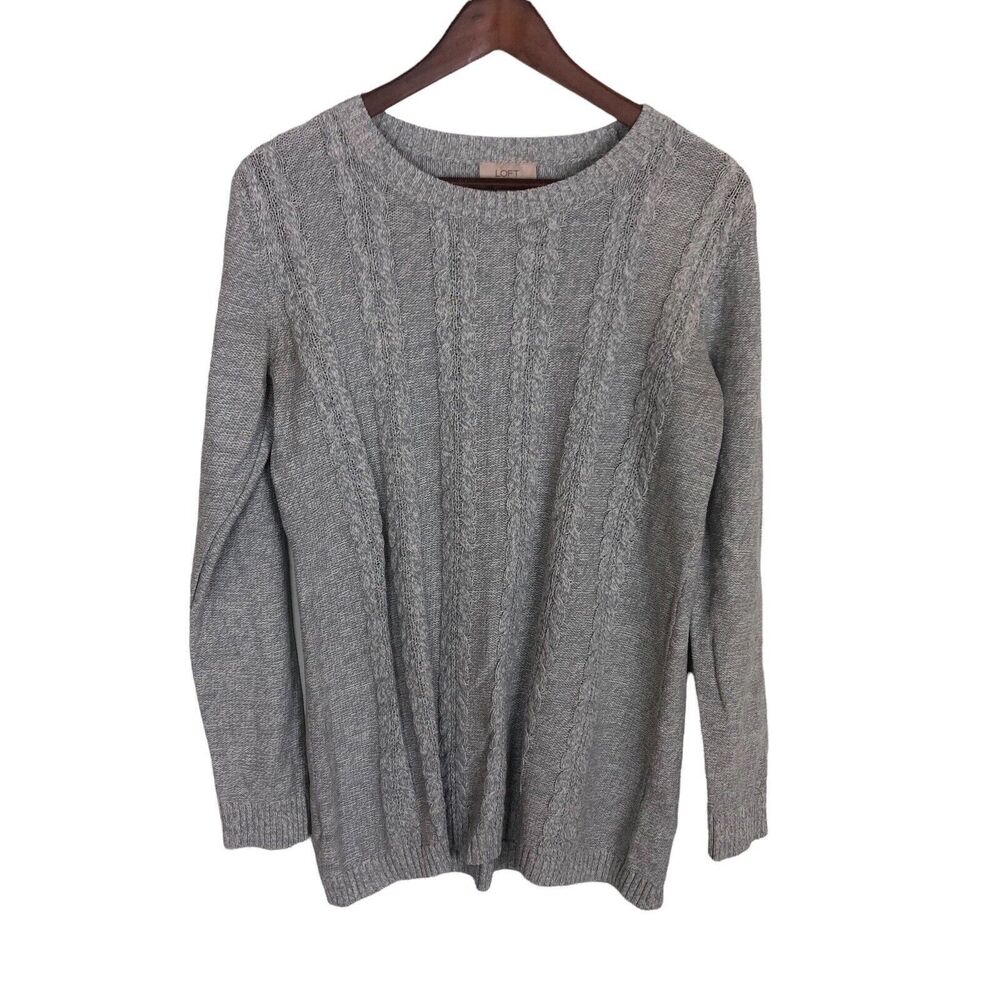 Loft Gray Cable Knit Sweater Women's Size Large